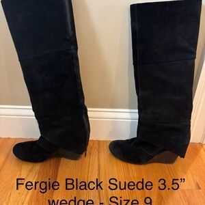 Fergie Black Suede Women's Wedge Boots